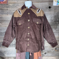 JOHNNY B SHIRT 2 Tone Corduroy Button Up Long Sleeve Shirt w/  Grateful Dead Bolt Cut Out & Steal Your Face Embroidery & Bolt Buttons