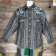 RIPPLE THREADS SHIRT Heavy Striped Cotton & Tie Dye  Long Sleeve Shirt w/ Bolt Cut Out & Steal Your Face Embroidery