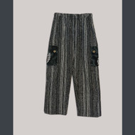 RIPPLE THREADS PANTS  Heavy Striped Cotton & Tie Dye Elastic & Drawstring Waist Cargo Pants  w/  Grateful Dead Bolt Cut Out & Bolt Buttons