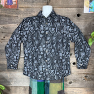MAGIC CAP SHIRT Cotton Button Up Long Sleeve Collar Shirt w/ Chest Pocktet , Multi Mushroom Print & Mushroom Buttons