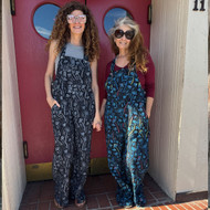 MAGIC CAP OVERALLS Cotton 5 Pocket Wide Leg Overalls w/ Multi Mushroom Print & Mushroom Buttons