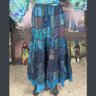 EARTH MAMA MAXI SKIRT Cotton Patchwork Skirt w/ Elastic Drawstring Waist Maxi Skirt