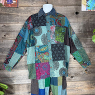 HARMONY HUES SHIRT Cotton Printed Patchwork Button Up Long Sleeve Collar Shirt w/ Front Pocket