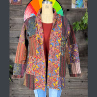SHROOM BLOOM KIMONO JACKET Heavy Cotton Mushroom Print Patchwork Kimono Style Jacket w/ Pockets & Toggle Button