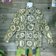 MANTRA VIBES SHIRT  Cotton Mantra Print Long Sleeve Button Up Collar Shirt w/ Front Pocket