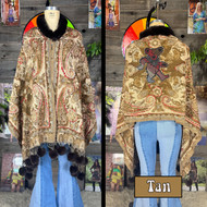Grateful Dead Bear Pashmina – Cashmere Shawl with Faux Fur, Embroidery & Hand Stitching