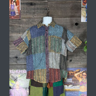 JASPER SHIRT Nepali Striped Patchwork Over dyed Cotton Button-Up Men's HippieShirt 