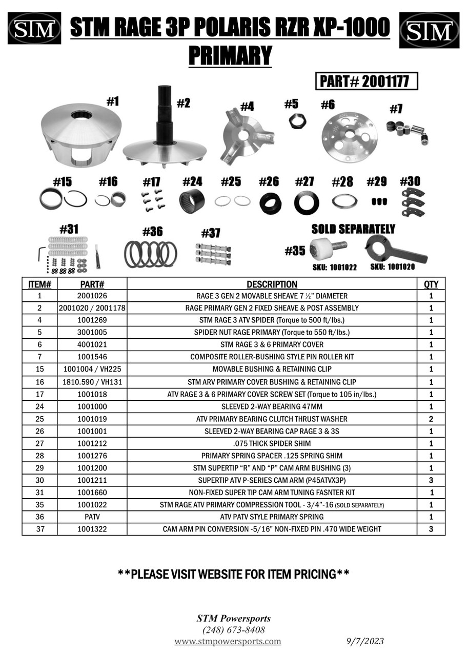 Polaris RZR XP 1000 and General 1000 Primary Clutch