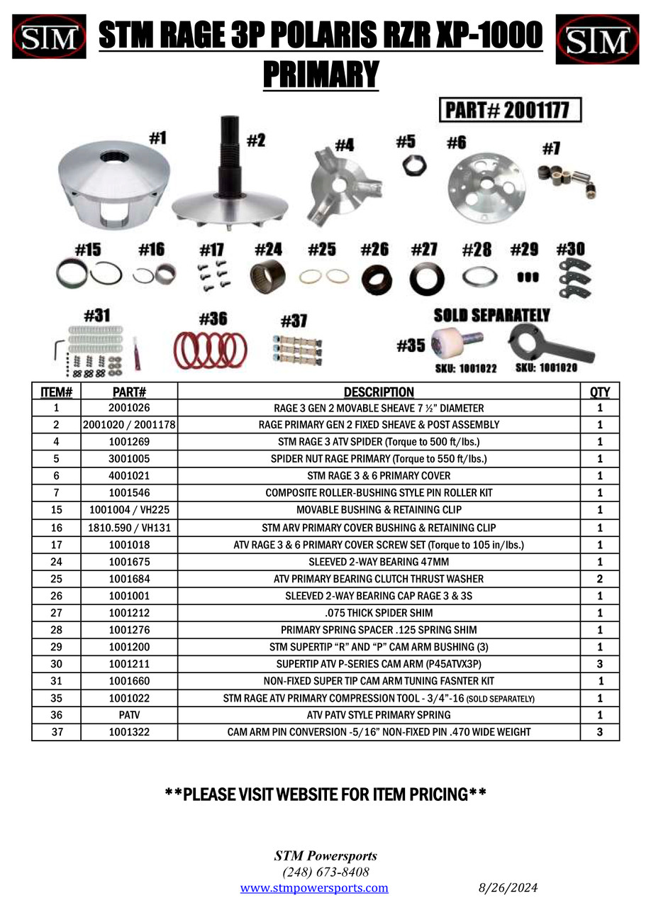Polaris RZR XP 1000 and General 1000 Primary Clutch