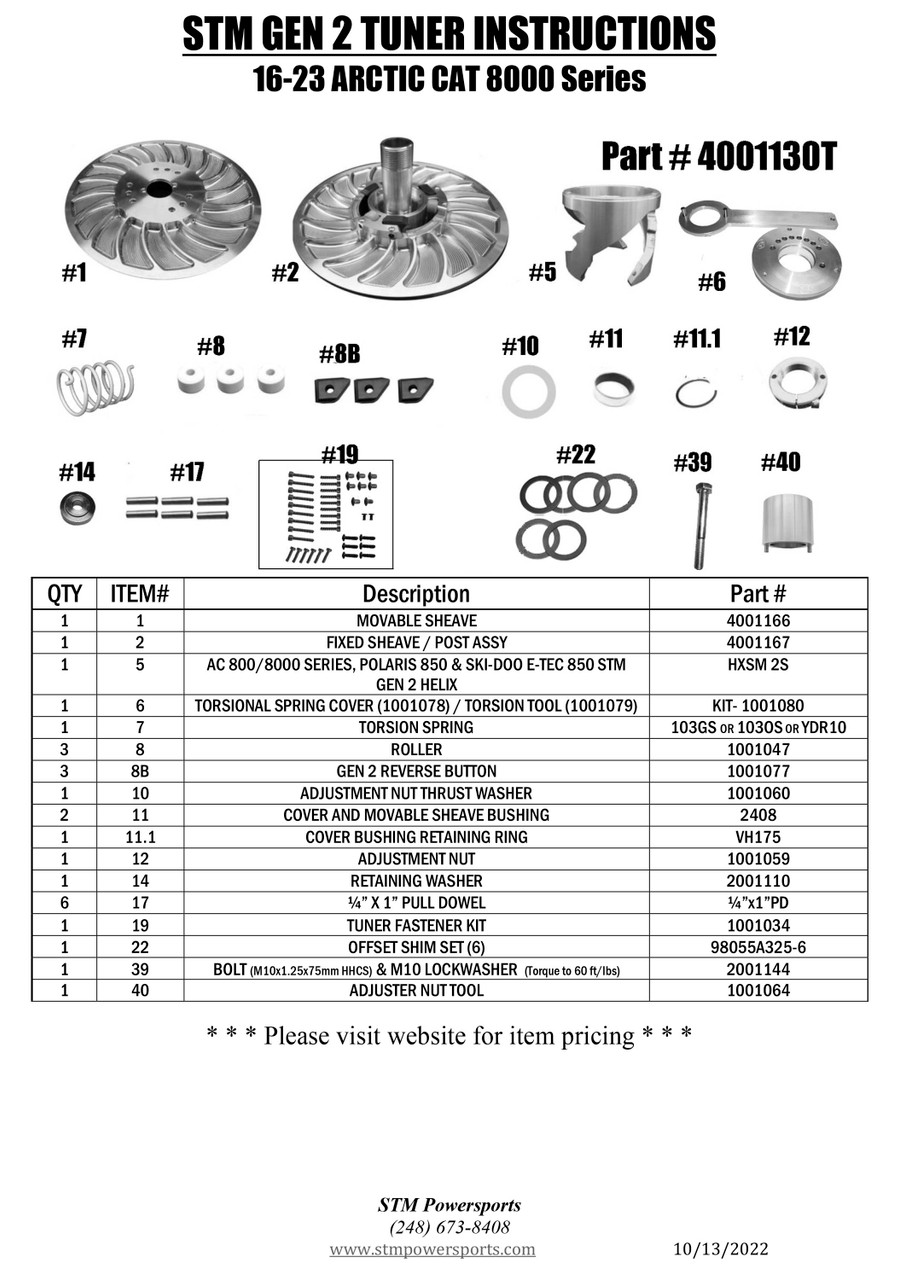 Arctic Cat 2016-23 8000-series Tuner Driven Clutch - STM POWERSPORTS