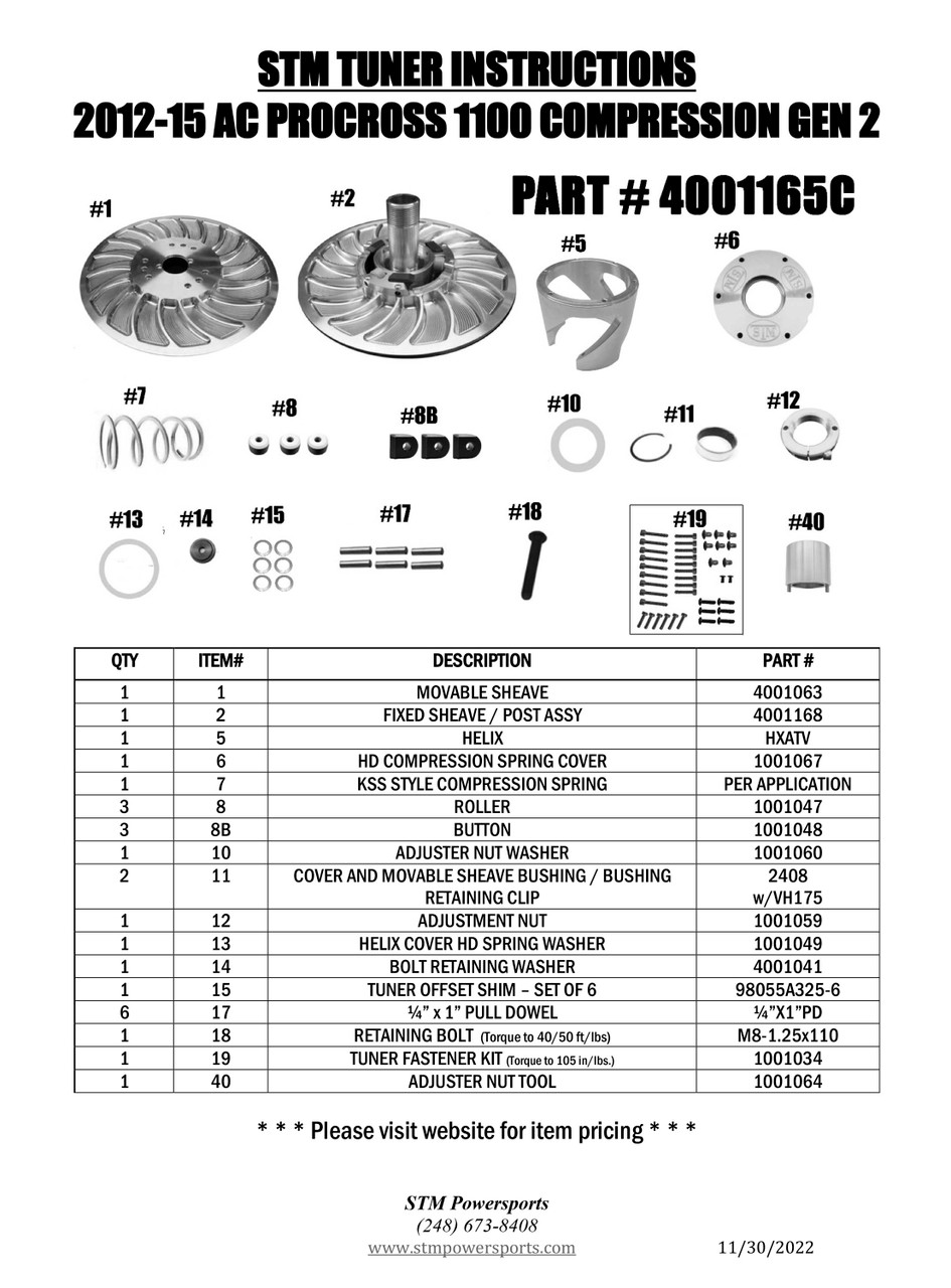 STM Arctic Cat 2012-2015 ProCross 1100 Gen 2 Tuner Driven Clutch