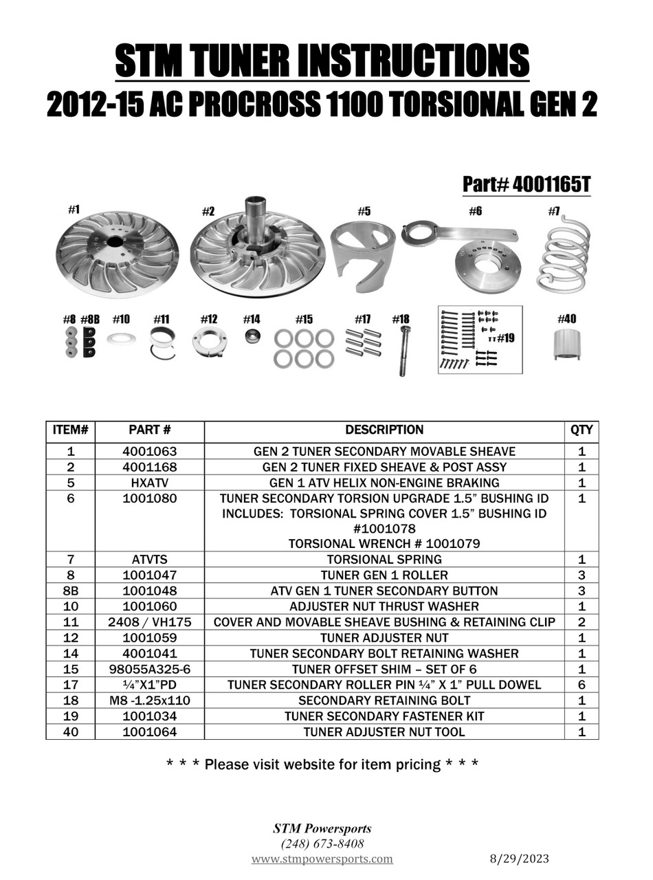 STM Arctic Cat 2012-2015 ProCross 1100 Gen 2 Tuner Driven Clutch