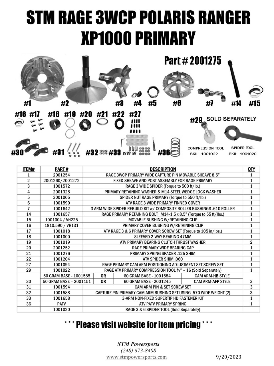 STM Rage 3WCP Polaris Ranger XP1000 Primary Clutch TO 2/1/2022
