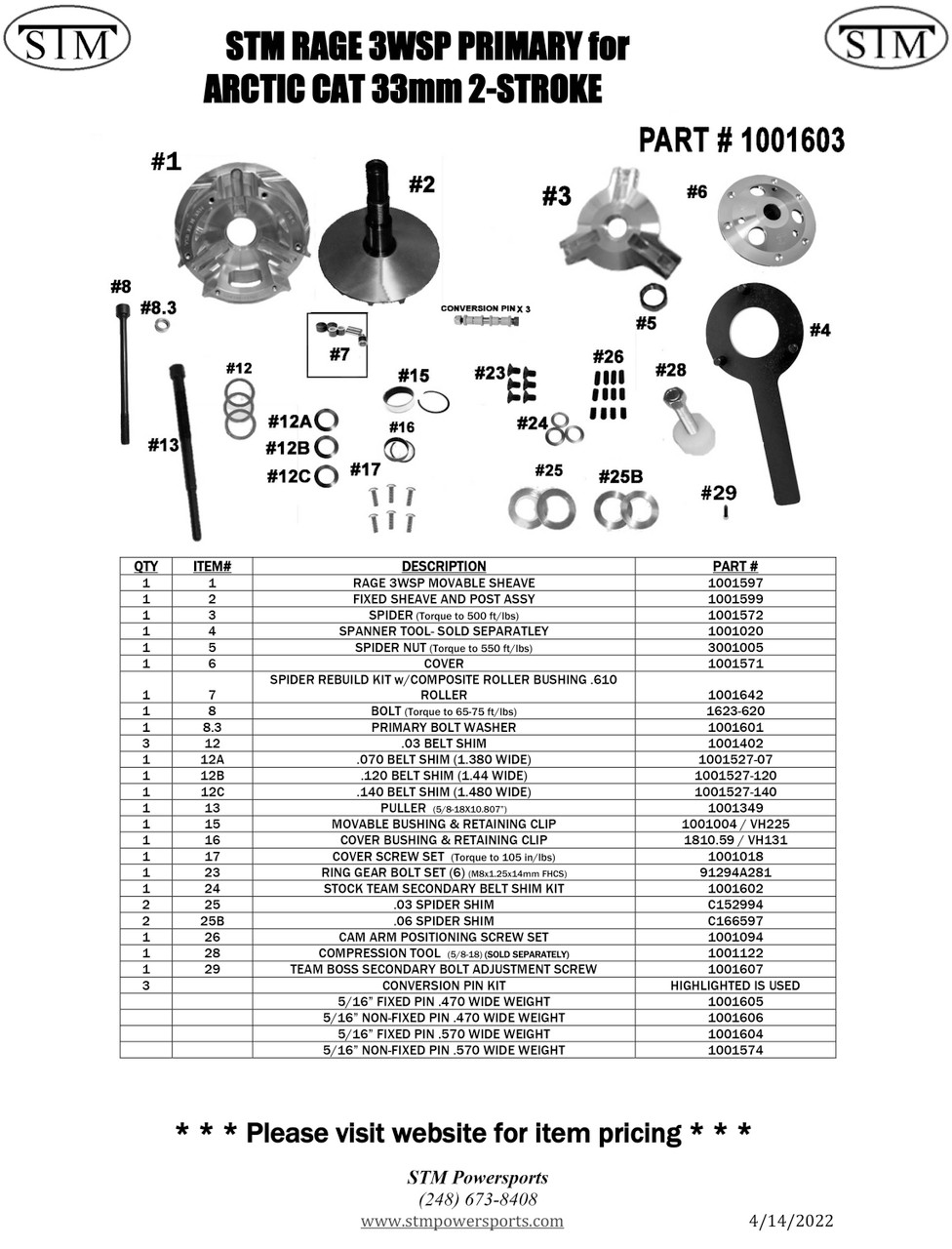 STM Rage 3WSP Arctic Cat 6000 & 8000 series 33mm 2-Stroke Primary