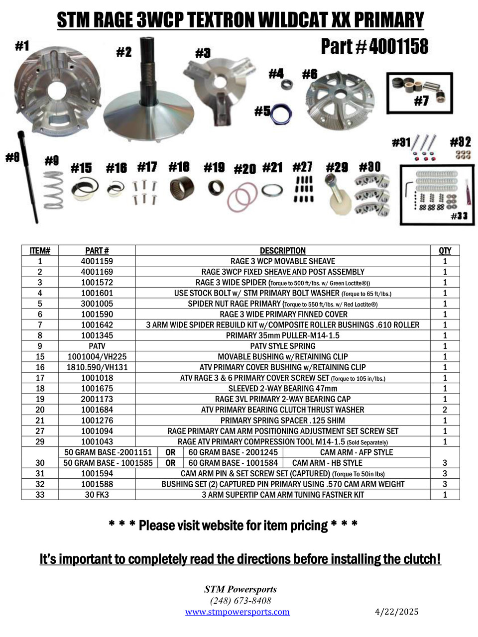 STM Rage 3WCP Wildcat XX Primary Clutch - STM POWERSPORTS