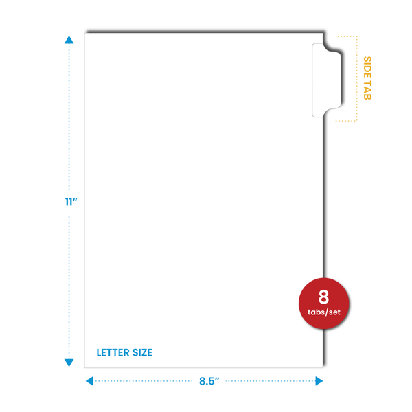 Custom Side Tab Dividers, Letter Size - 8 tab set