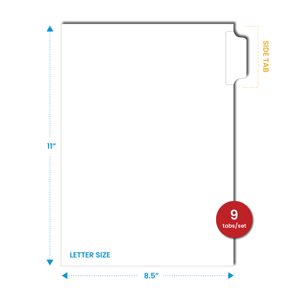 Custom Side Tab Dividers, Letter Size - 9 tab set