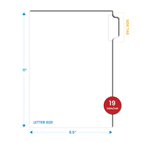 Custom Side Tab Dividers, Letter Size - 19 tab set