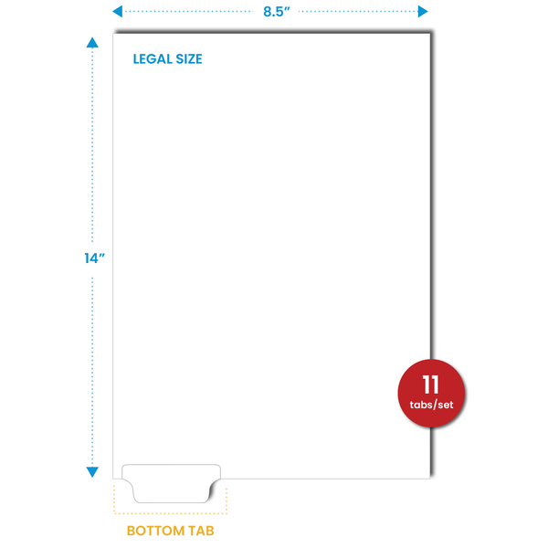 Custom Bottom Tab Dividers, Legal Size - 11 tab set