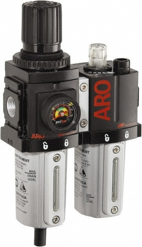 Image of the ARO C38111-620 2-Piece FRL Combination Unit | 1000 Series | 1/8" Port Size | Relieving | Metal Bowl with Gauge | 36 SCFM, part number C38111-620.