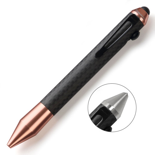 Cool Hand 4.5'' Bazooka Style Bolt Action Pen with Stylus for Touchscreen, Carbon Fiber Body, Pocket Clip, Assorted Colors, Rose Gold