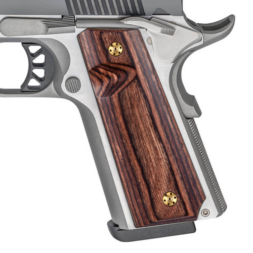 Cool Hand 1911 Slim Grips, High Polished Wood, Full Size, Gold Screws Included, Mag Release, Ambi Safety Cut, These Grips Only Work with Short Bushings, H1S-S-BW