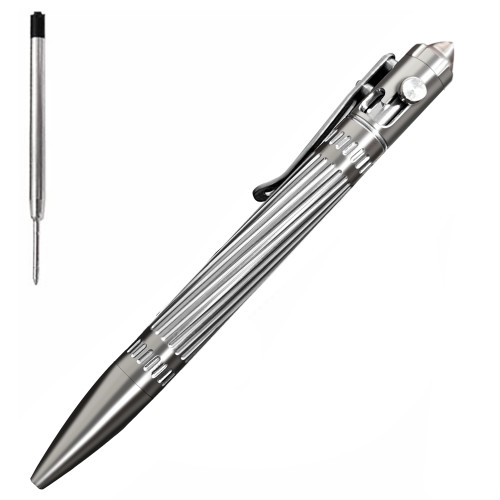 Cool Hand Titanium Alloy Bolt Action Pens, Ballpoint Ink Refillable, Office Business Writing Pens, Deep Pocket Clip,with a Refill, 5.35'' Silver