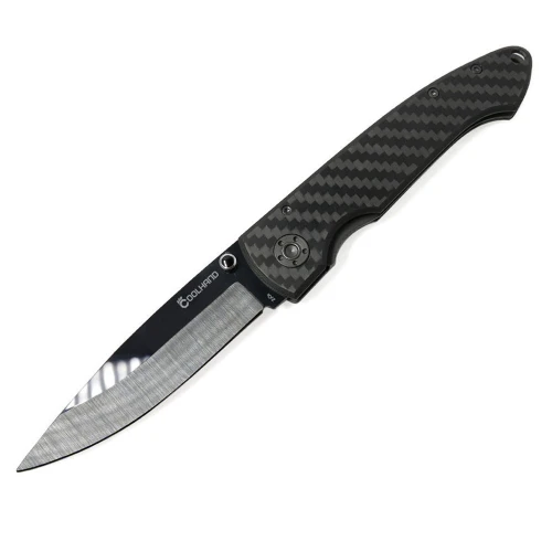 Cool Hand 4.5" Carbon Fiber Folding Knife w/ 3.25" Polished Black Zirconia Ceramic Blade, Liner Lock Mechanism, w/Pocket Clip, Gift Box Packing, 6002CF