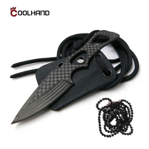 Cool Hand 4.5'' Carbon Fiber Pocket Knife Fixed Blade with Kydex Sheath and Black Paracord & Ball Chain, EDC Neck Knives, Good Choice for Collection Play Gift, 6967