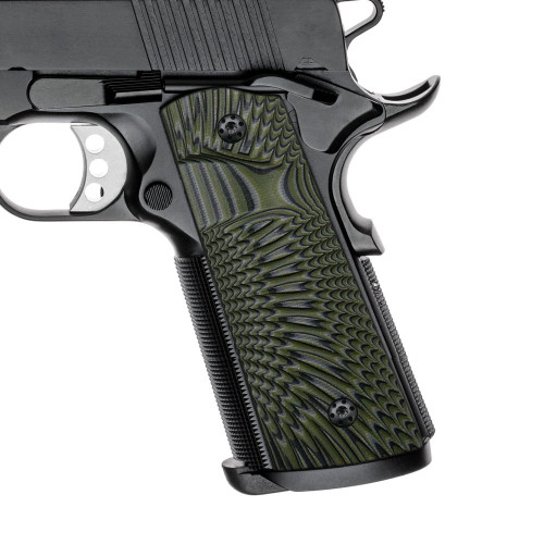 Cool Hand 1911 G10 Grips, Gun Grips Black Screws Included, Full Size (Government/Commander), Magwell Cut, Big Scoop, Ambi Safety Cut, Sunburst Texture, H1M-J6MB-21