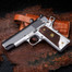 Cool Hand 1911 Wood Grips, Gun Grips Screws Included, Full Size (Government/Commander), Checker Diamond Cut or w/ White Pearl, Gold Eagle Medallions, Ambi Safety Cut, H1-DC-BW2