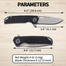 Cool Hand 4 3/8" Closed Ball Bearing Folding Knife, D2 Blade with Silver Stone Wash, Black G10 Handle, Liner Lock EDC Pocket Knives, 3904BK-D2