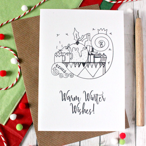 Christmas Card. Christmas Pudding. Christmas Dinner. Warm Winter Wishes. Holiday Card. Holiday Cards. Black and White. Christmas Cards