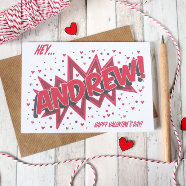 with Sparkly Glitter Details Personalised Pop Art Style Happy Palentine's Day Card
