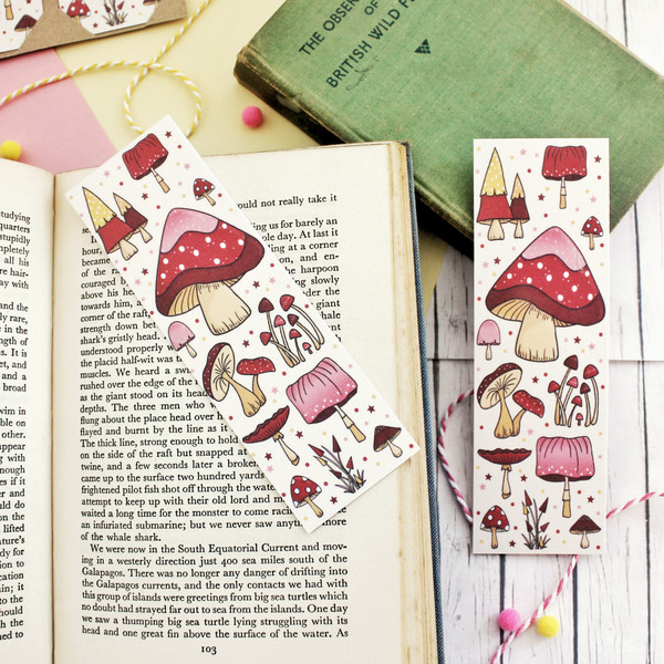 Hand Drawn Red Mushroom Bookmark Witchy Unique Bookmark,  UK