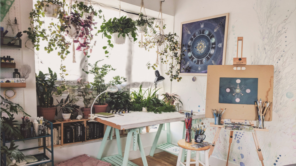 empty zen room or yoga studio with nature view from window and