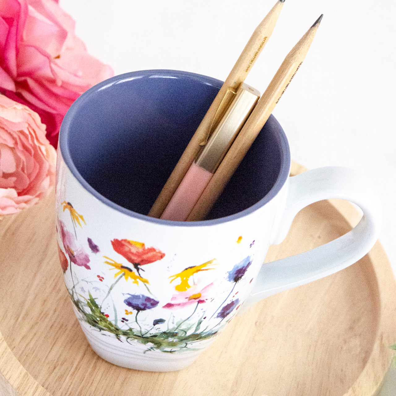 Natural White Wildflowers Porcelain Mug | Hand Painted Flowers Pottery Mug  | Spring Coffee Mug