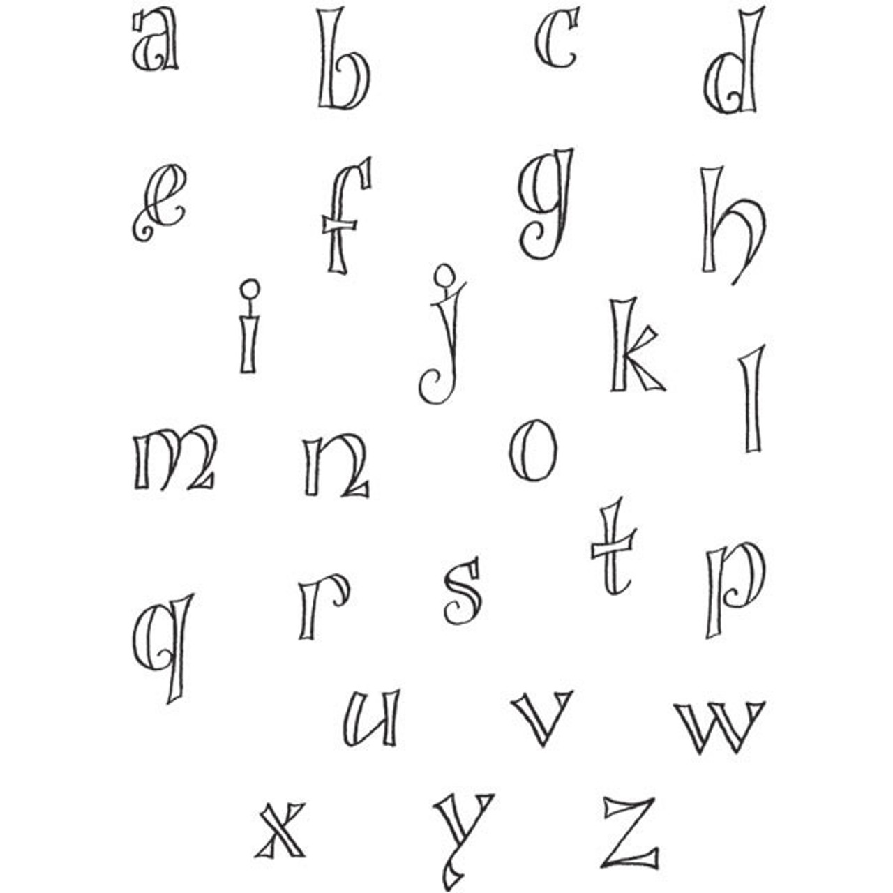 Fanciful Outline Lowercase Alphabet Clearly Impressed Stamp Set by