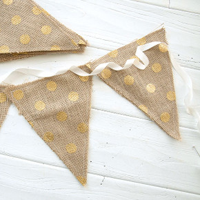 Handmade by Somerset Fabric Banner  Burlap with Gold Polka Dots