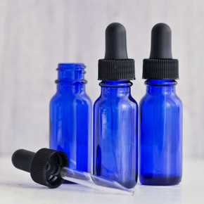 Cobalt Blue Boston Round Glass Bottle 1/2 oz w/ Dropper - Kit of 3