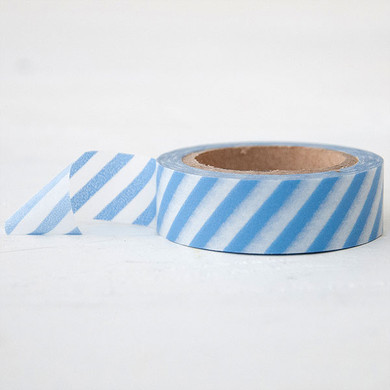 Washi Tape Diagonal Stripe White and Vista Blue