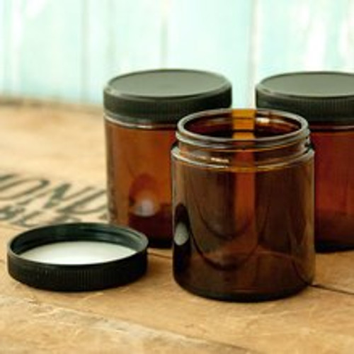 Amber Glass Jar 4 oz (120ml) w/ Lid Straight Sided - Kit of 3