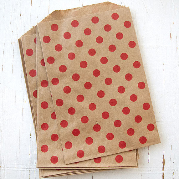 Patterned Paper Bags Middy Bitty Polka Dot Red on Kraft