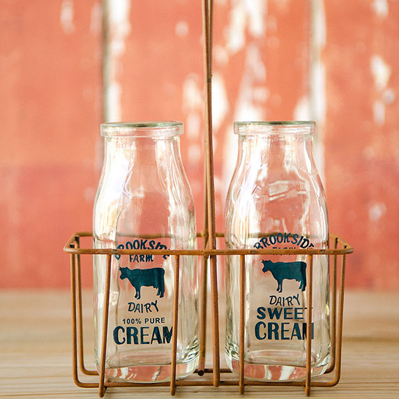 Vintage Cream Bottles with Carrier