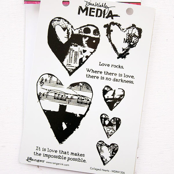Ranger Ink Dina Wakley Media Cling Stamps  Collage Hearts
