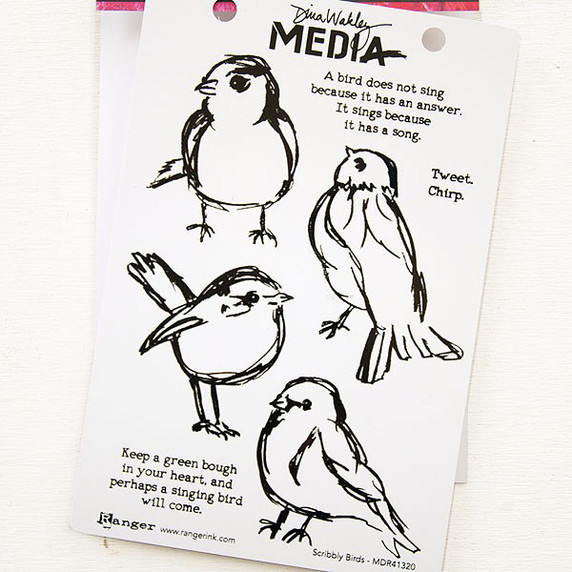 Ranger Ink Dina Wakley Media Cling Stamps  Scribbly Birds