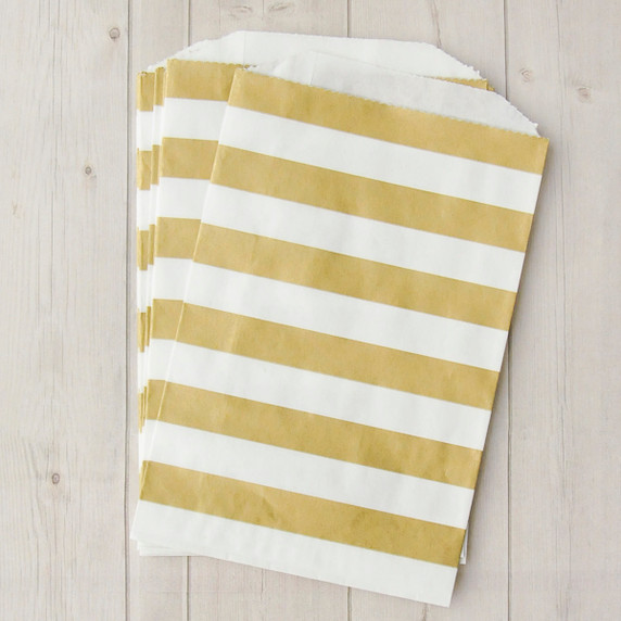 Patterned Paper Bags Middy Bitty Stripes  Metallic Gold on White Includes 10 bags