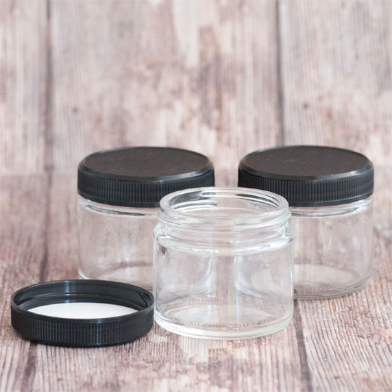 Clear Glass Jar 2 oz w/ Black Lid  Kit of 3