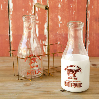 Vintage Glass Milk Bottles in a Wire Carrier - Organized Clutter