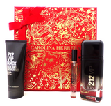 212 VIP BLACK Carolina Herrera 3 Pcs Set for Men: 3.4 oz. + 0.34 oz. Eau de Parfum Spray + 3.4 oz. Shower Gel. New